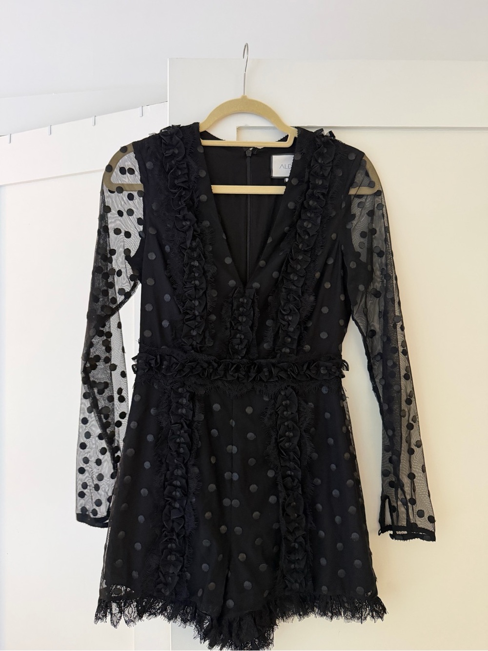 Alexis Black Polka Dot Ruffle V-Neck Long Sleeve Dress